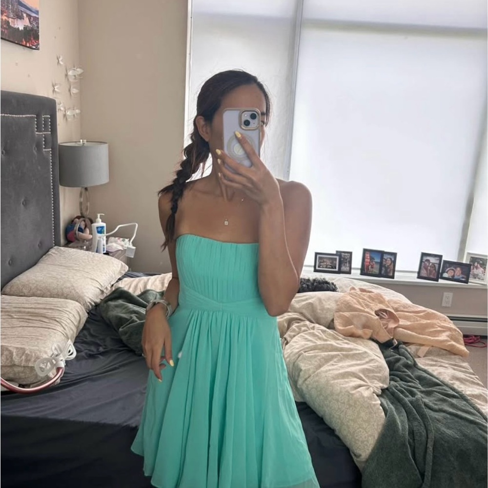 BCBGMaxAzria Strapless Turquoise Dress (Size 4)